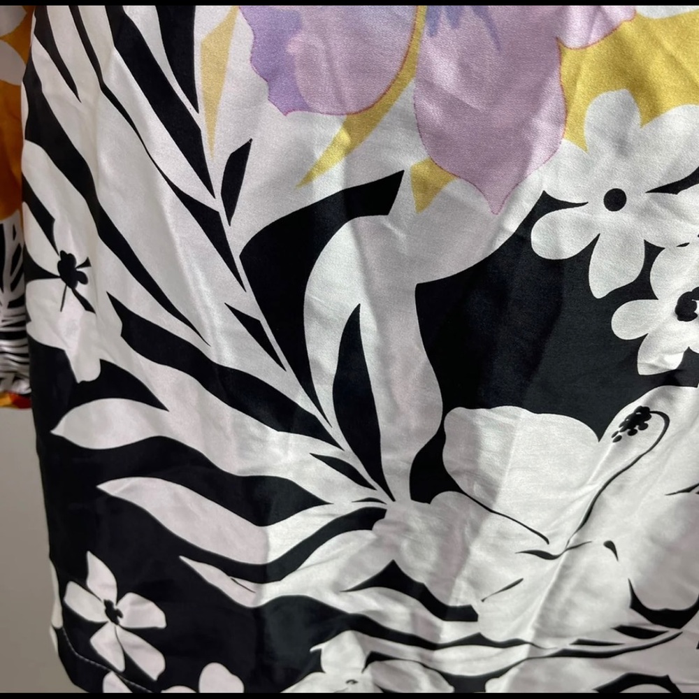 Caché Floral Print Multicolor Long Sleeve Scoop Neck Silk Blouse Size M - Picture 7 of 9